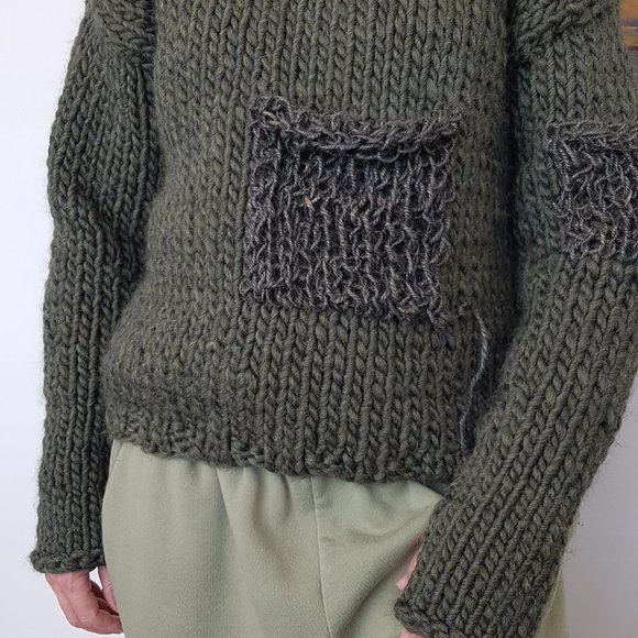 Wool winter set, army green, sweater with matching hat and tubular scarf, - Picture 9 of 11